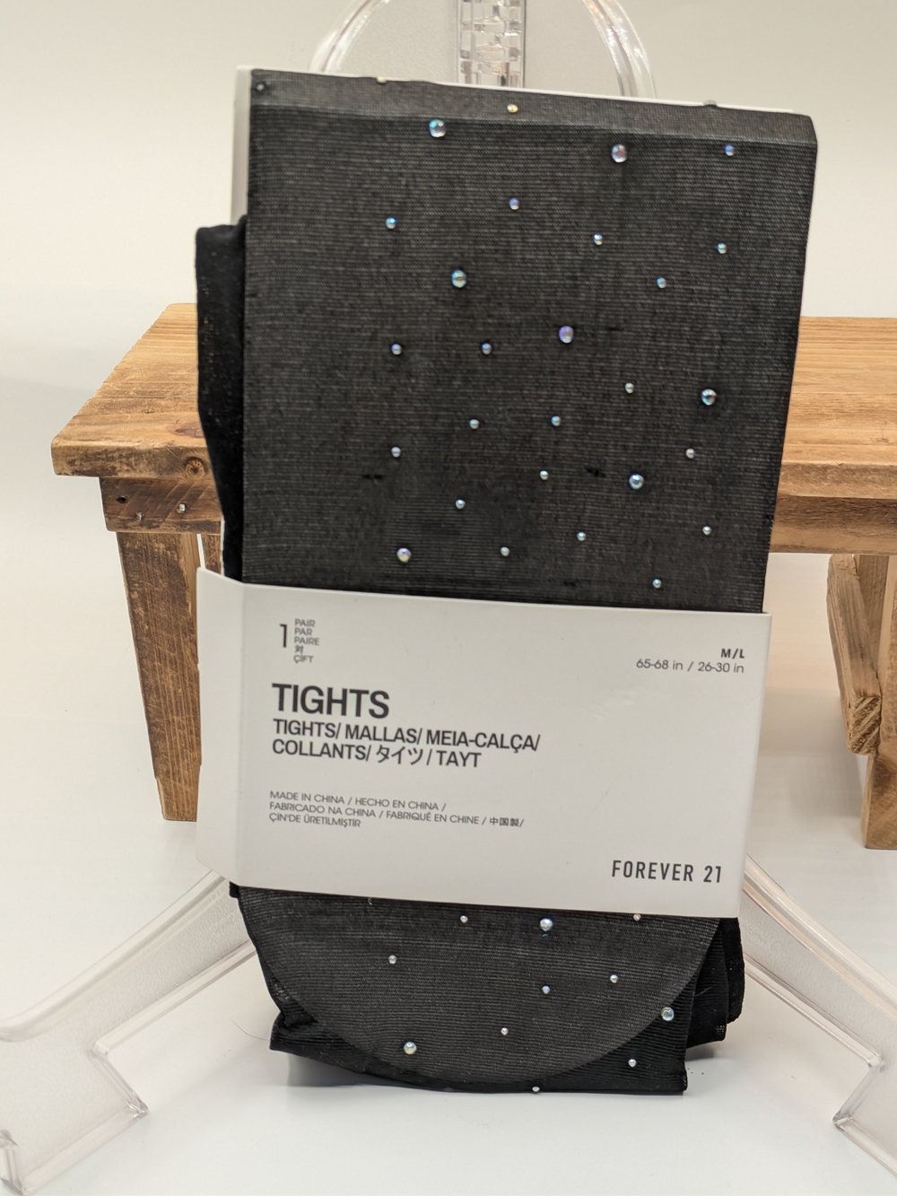 Forever 21 Black Rhinestone Embellished Tights Sz ML